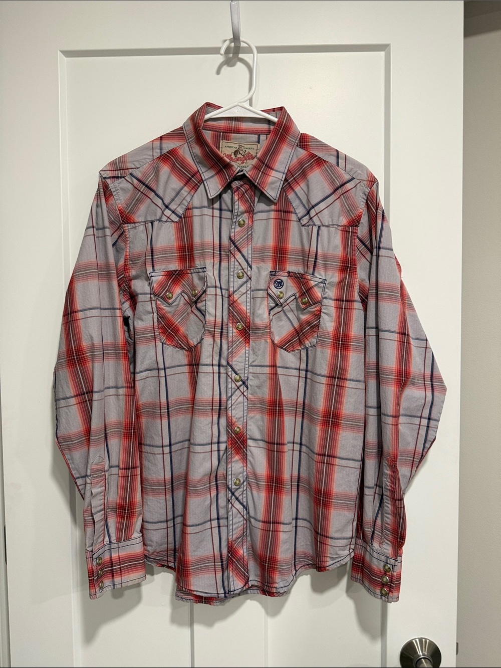 Vintage Wrangler American Cowboys Western Plaid Snap Shirt Men’s Medium
